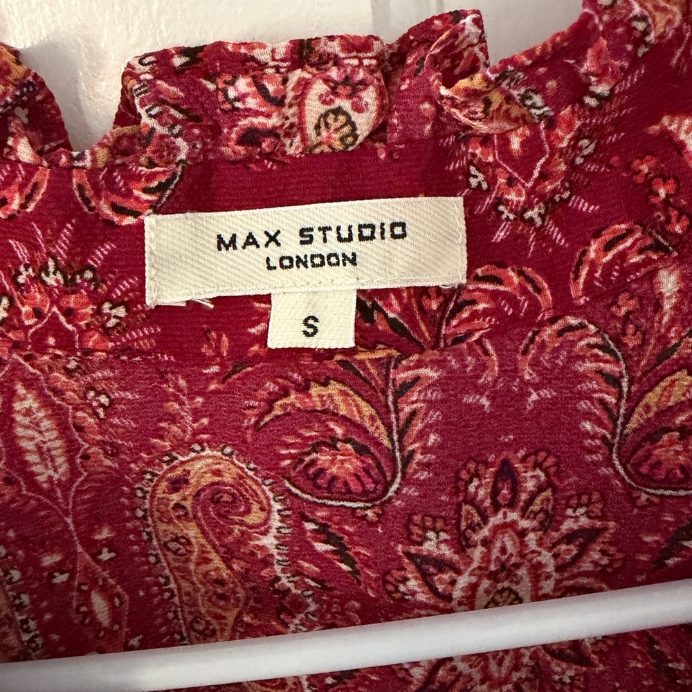 Red Paisley Maxi Dress women’s small V Neck tiered unlined ruffle smocked waist - Picture 5 of 8
